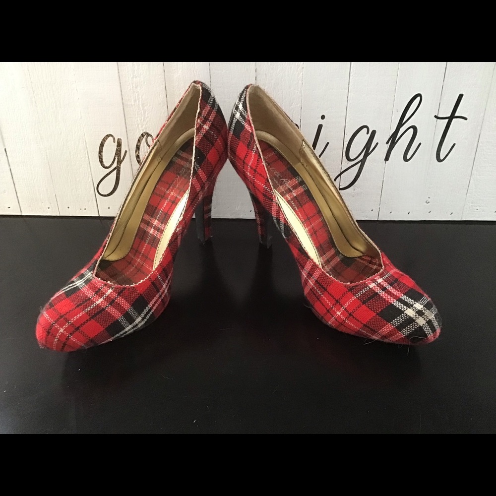 Red plaid heels